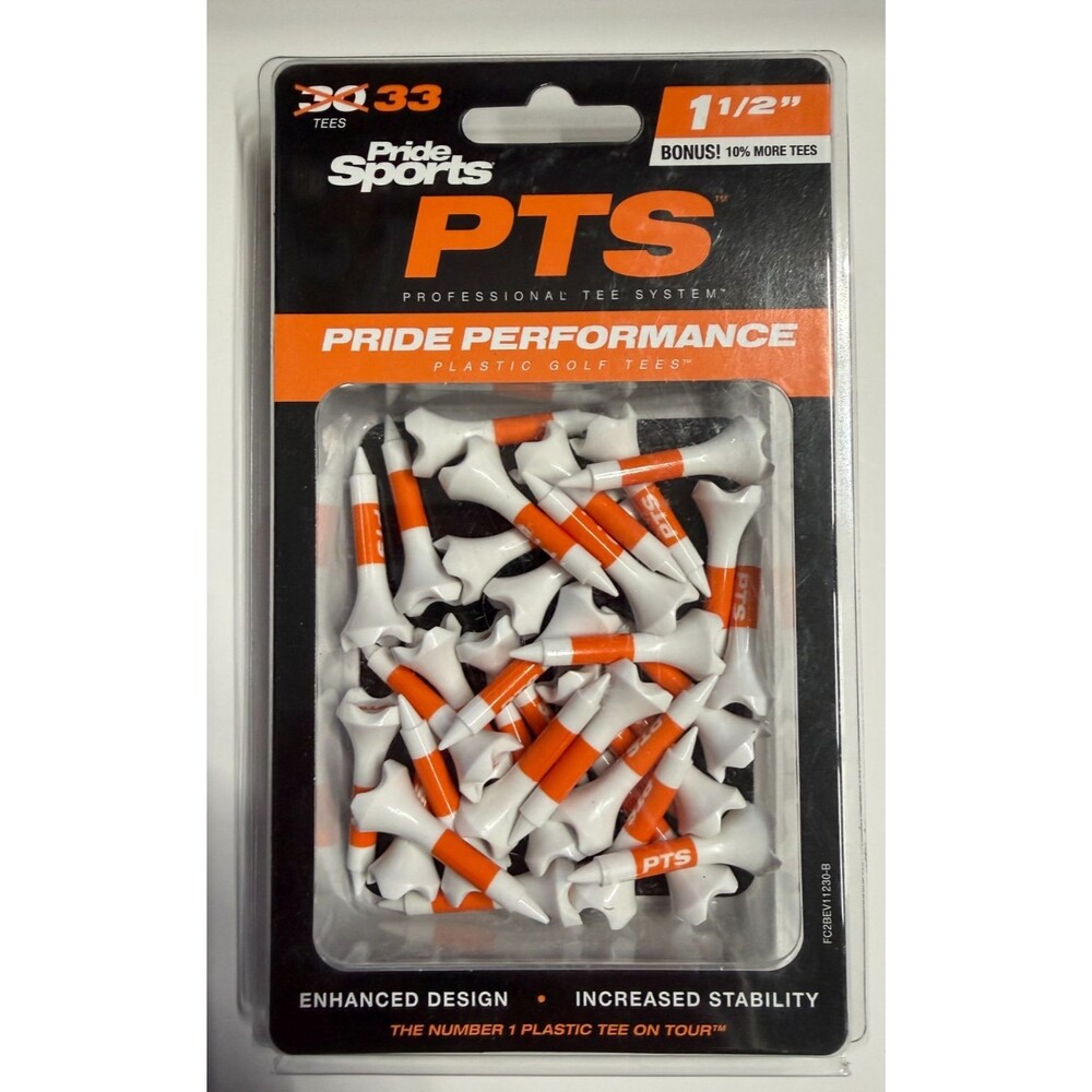PrideSports PTS Plastic Golf Tees | 33 Count, 1-1/2 Inch | #1 1-1/2", White NEW